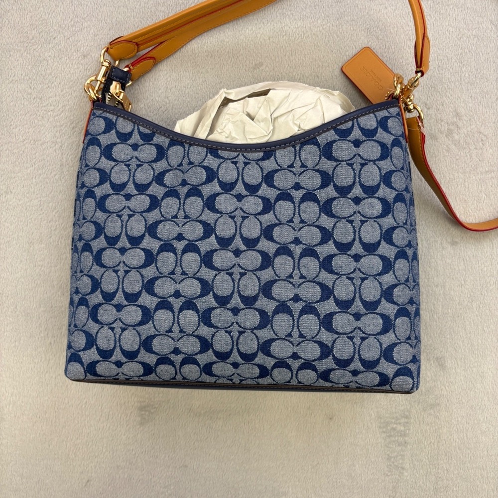 Coach Bag Blue Signature Denim Jacquard Shoulder Luxury CY702 - Picture 4 of 10